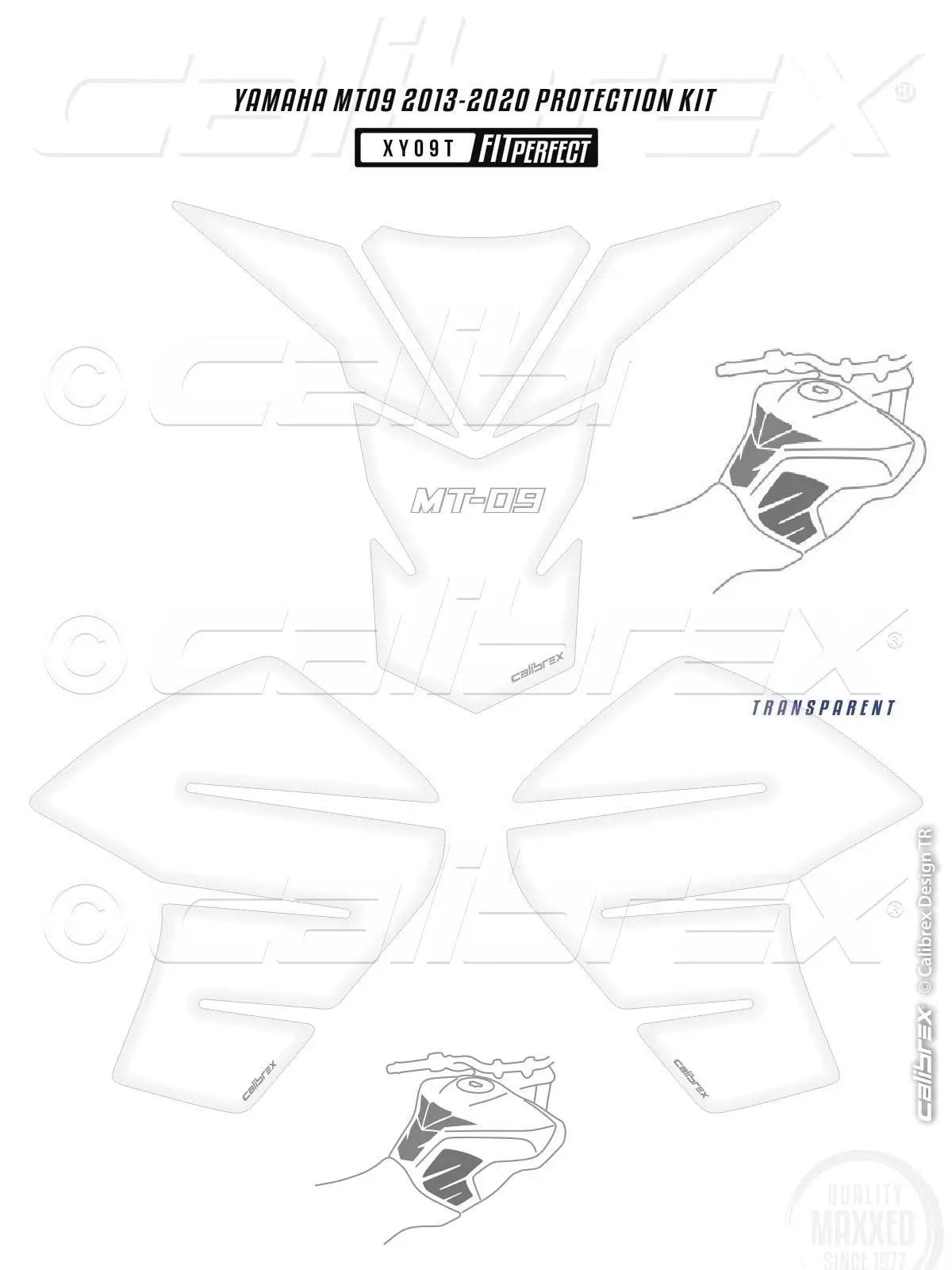 Yamaha MT-09 Tank Pad and Knee Pads Set 2013-2020 Transparent