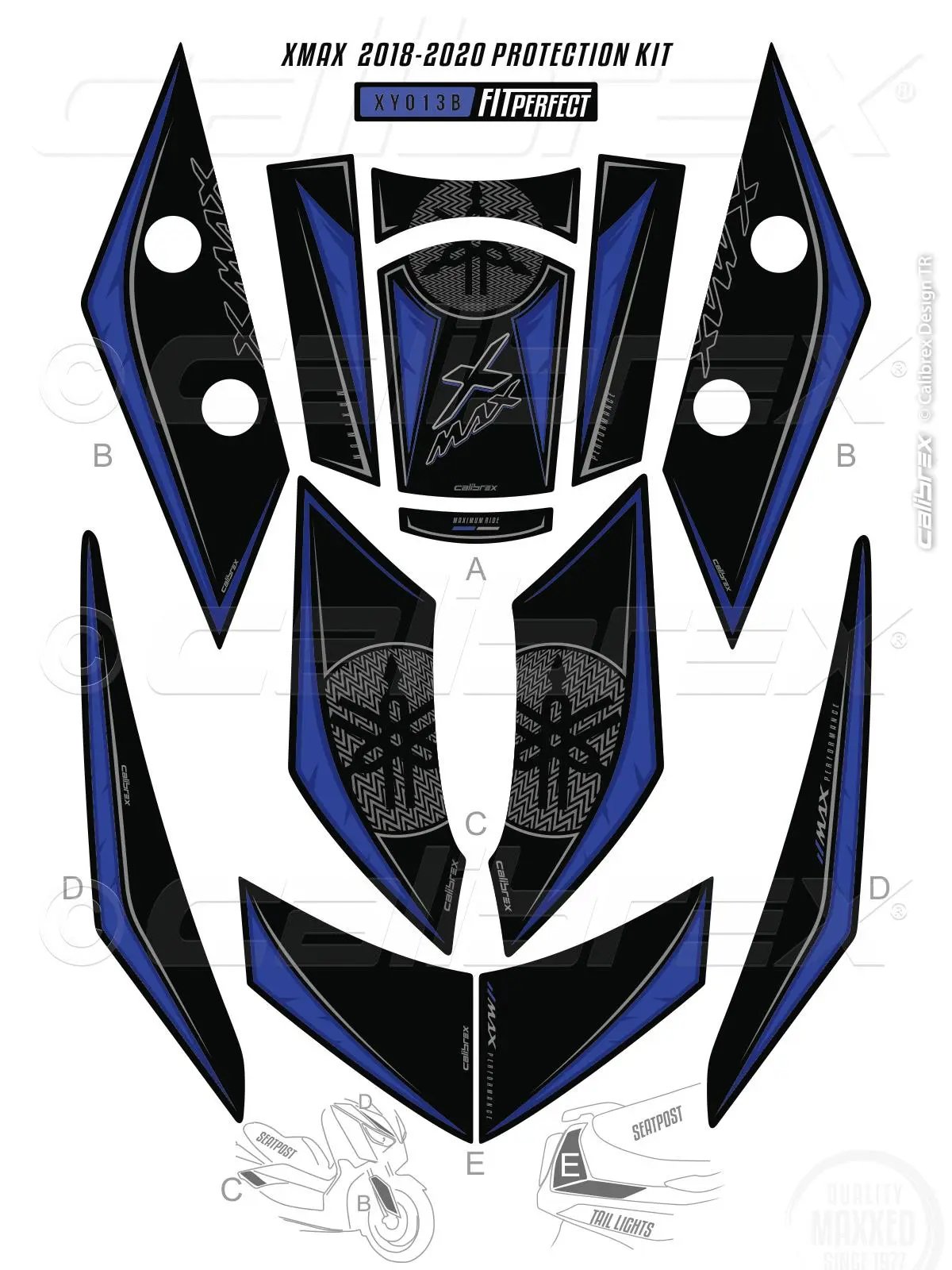 YAMAHA X-MAX FAIRING PROTECTIONS BLUE 3-D SET 2018-2022