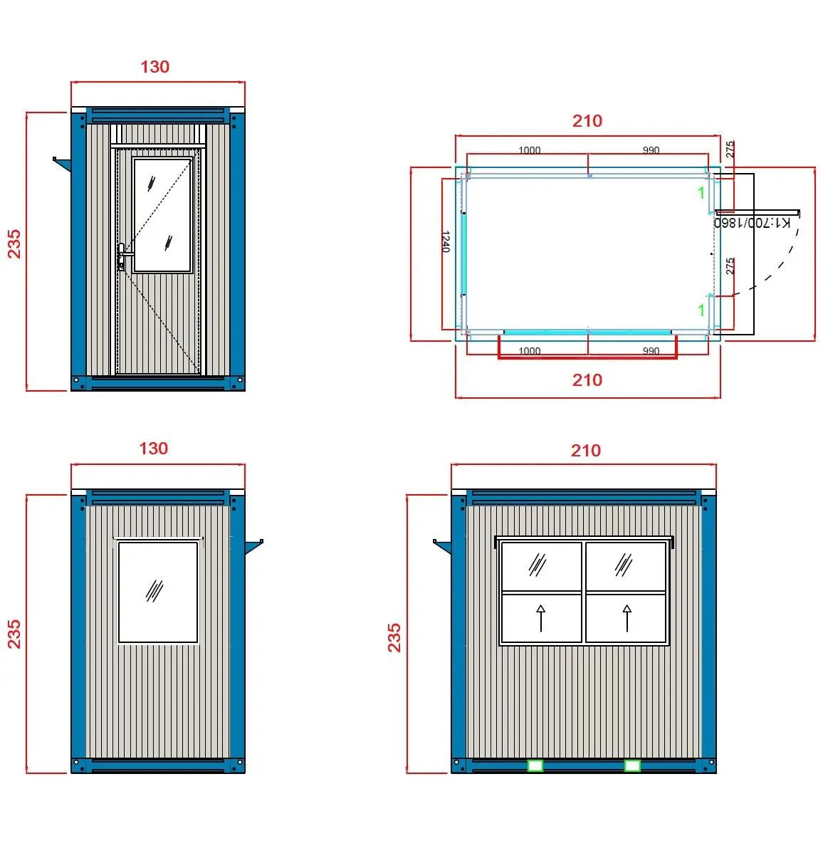 Security Hut Modular Kiosk Ticket Booth Portable Cabin 130x210 cm