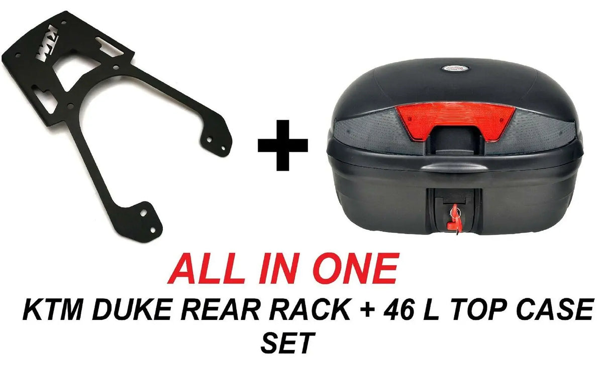 KTM DUKE rear rack luggage carrier + 46 LT TOP CASE SET - ALL IN ONE
