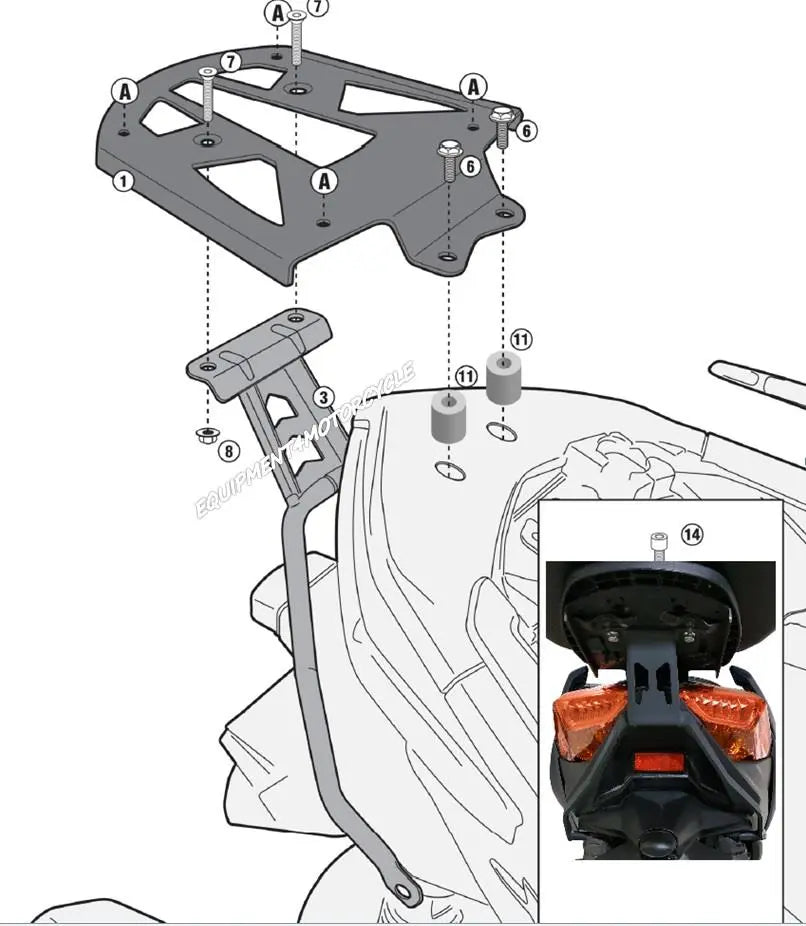 YAMAHA XMAX REAR RACK + 46 LT TOPCASE SET 14-17 ALL IN ONE