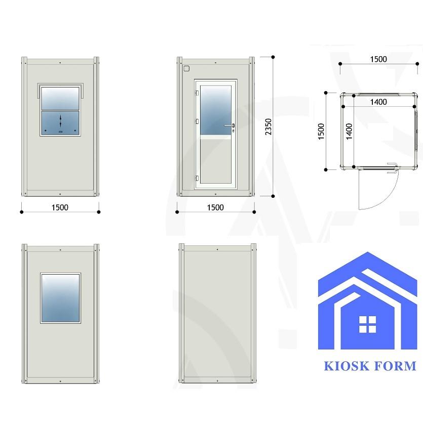 Modular Kiosk Ticket Booth Security Hut Portable Cabin 150x150 cm