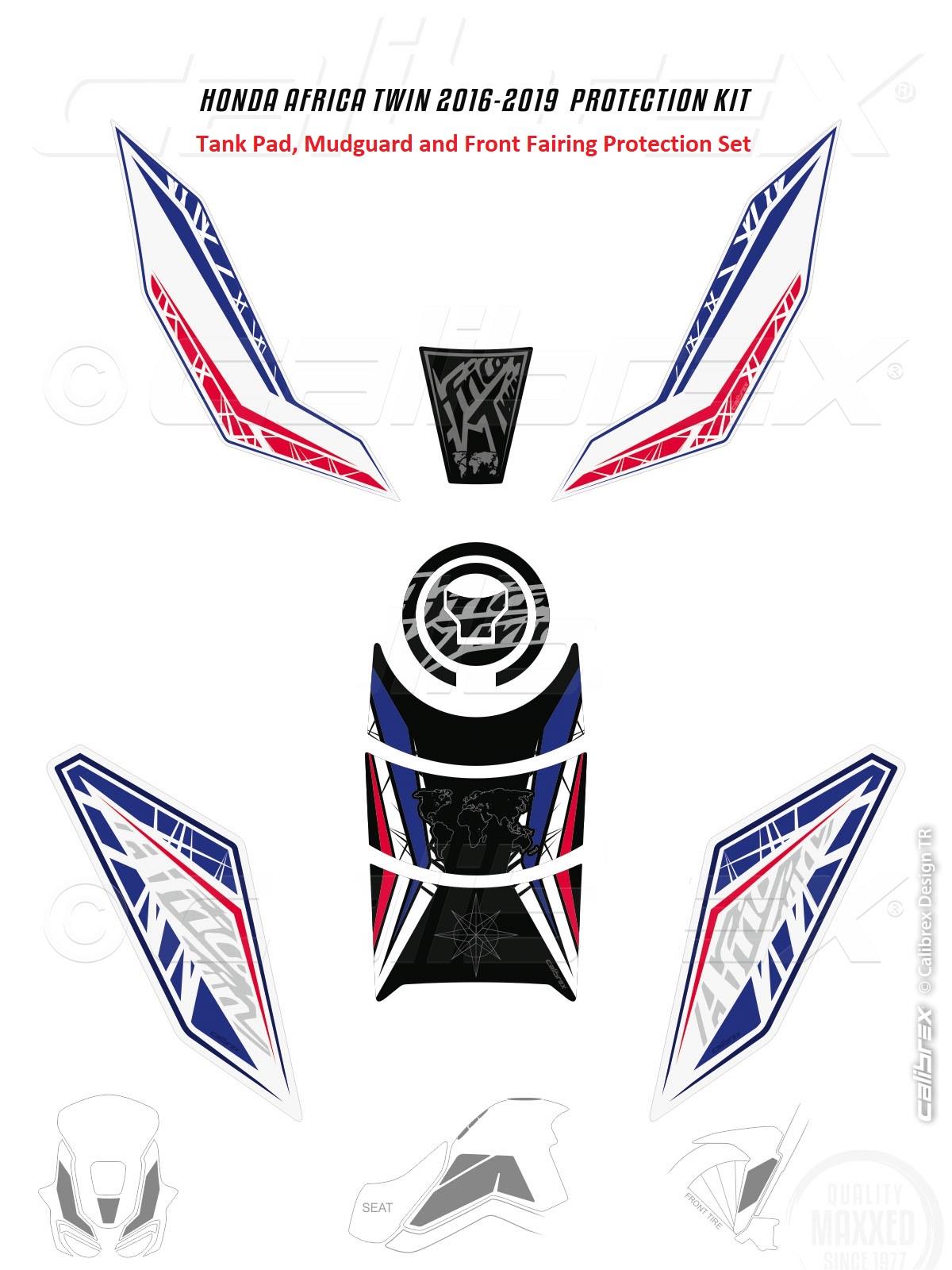 HONDA CRF1000L AFRICA TWIN FAIRING PROTECTION SET TRICOLOR CALIBREX DESIGN 2016-19