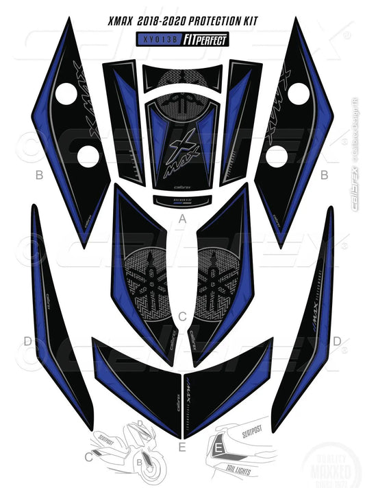 YAMAHA X-MAX FAIRING PROTECTIONS BLUE 3-D SET 2018-2022