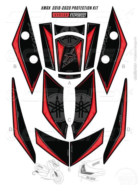 YAMAHA X-MAX FAIRING PROTECTIONS RED 3-D SET 2018-2022