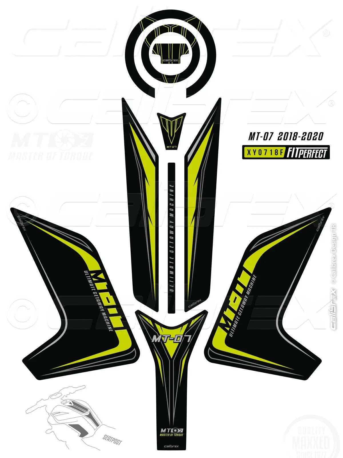 Yamaha MT-07 tank/knee/gas cap pad TRIO NIGHT FLUO set 2018-2020