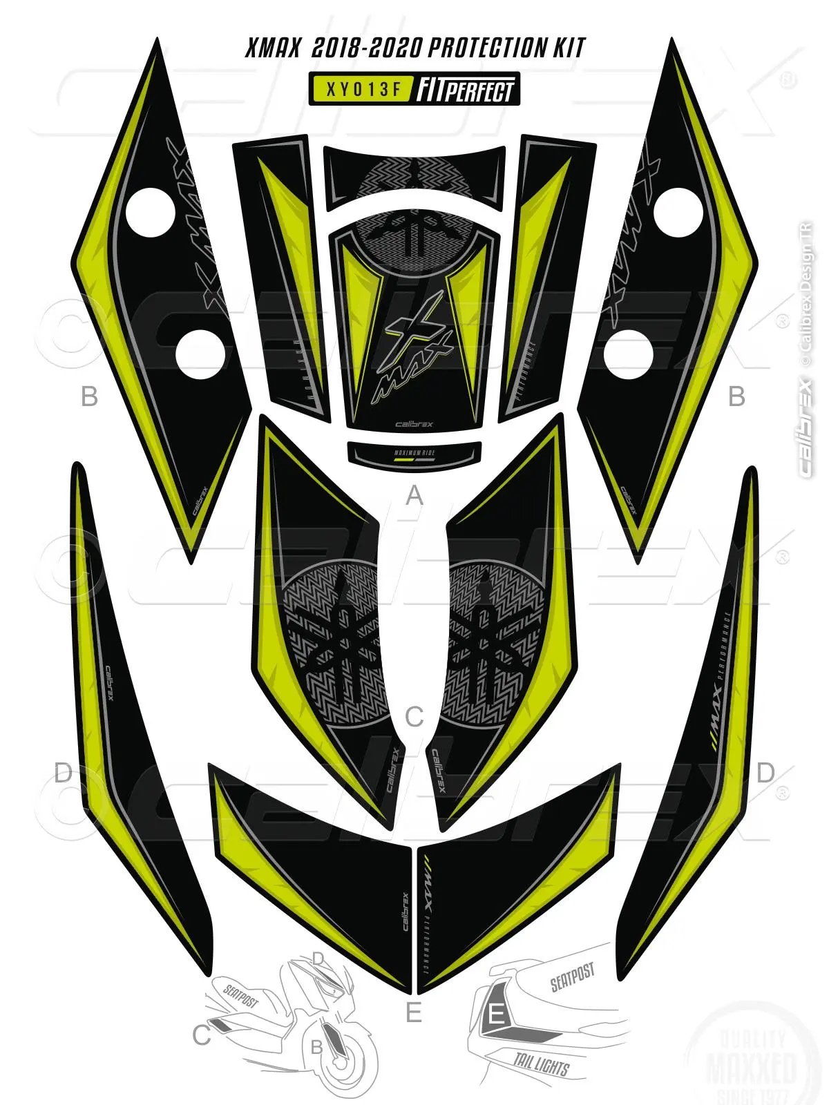 YAMAHA X-MAX FAIRING PROTECTIONS TRIO NIGH FLUO 3-D SET 2018-2022