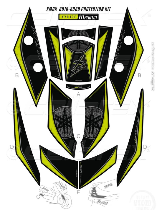 YAMAHA X-MAX FAIRING PROTECTIONS TRIO NIGH FLUO 3-D SET 2018-2022