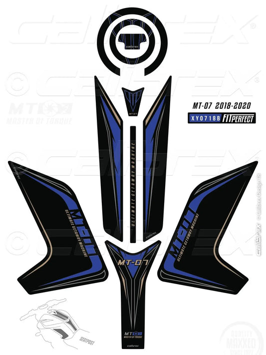 Yamaha MT07 tank/knee/gas cap pad trio blue protection set 18-20