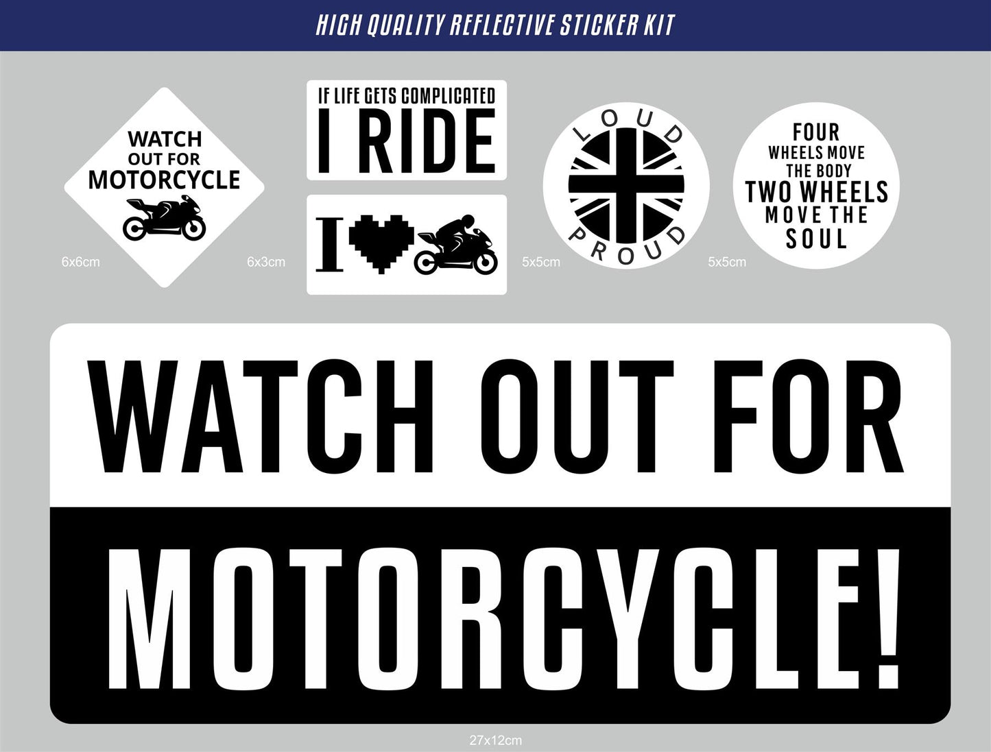 WATCH OUT FOR MOTORCYCLE AND 5 MIX MOTORCYCLE STICKERS DECALS 29X21 CM