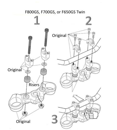 BMW F800/F700GS/F650GS Twin Handlebar Riser Kit Moves Bar Up to 20mm