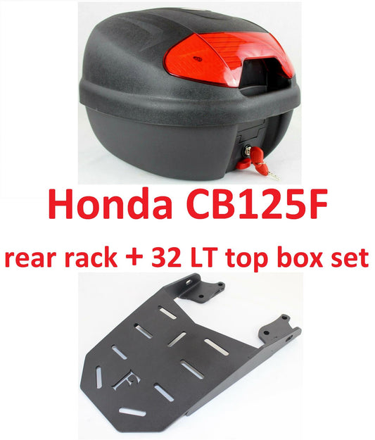 Honda CB125F Universal Rear Rack Luggage Carrier+32 LT Top Case Set ALL IN ONE