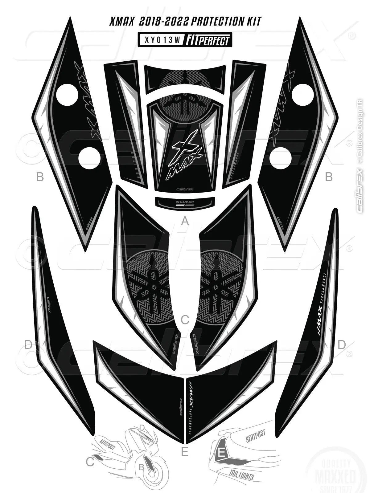 YAMAHA X-MAX FAIRING PROTECTIONS BLACK 3-D SET 2018-2022