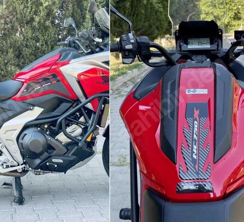 Color contrast of red and black on NC750X protection pads.