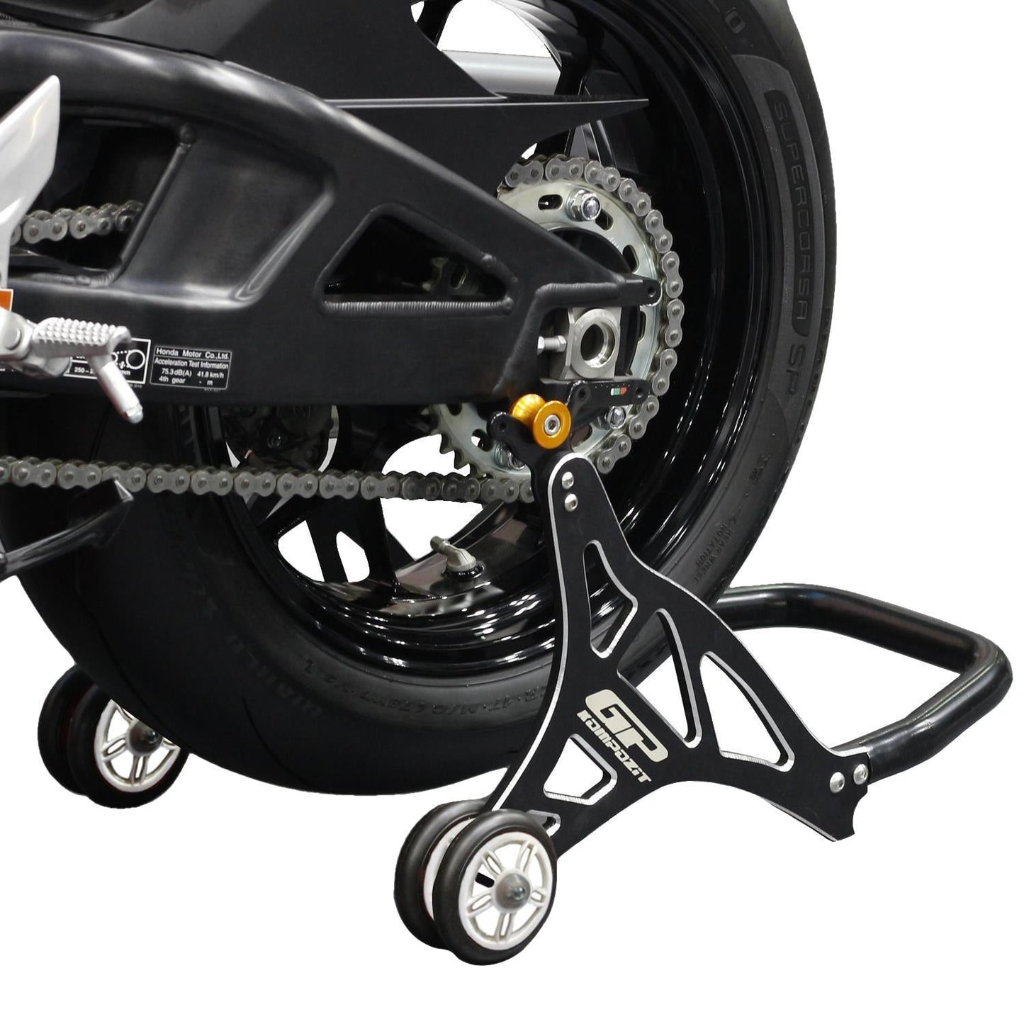 Rear Motorcycle Bike Paddock Stand Mono Block CNC Cut Black - Equipment4motorcycle